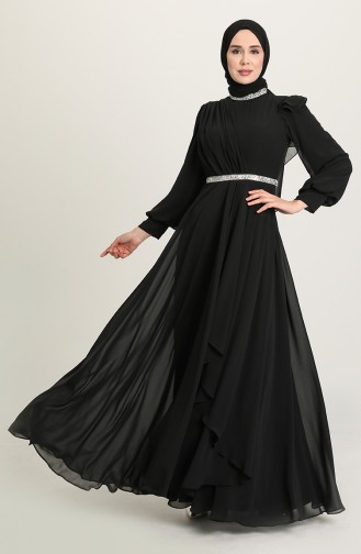 Black Hijab Evening Dress 4917-04