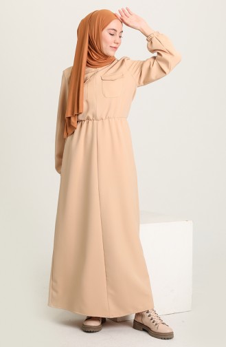 Beige Hijab Kleider 3012-02