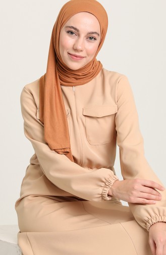 Beige Hijab Kleider 3012-02