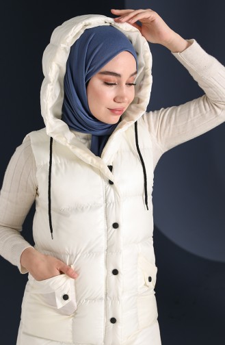 Kapüşonlu Kapitone Şişme Yelek 1616-04 Ekru