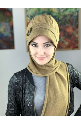 Çarkıfelek Tokalı Atkılı Şapka Türban 13AŞ12EKM-01 Kum Kahverengisi