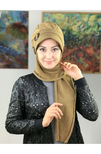 Çarkıfelek Tokalı Atkılı Şapka Türban 13AŞ12EKM-01 Kum Kahverengisi