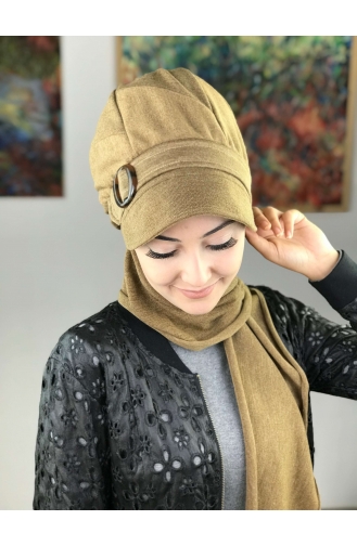 Çarkıfelek Tokalı Atkılı Şapka Türban 13AŞ12EKM-01 Kum Kahverengisi