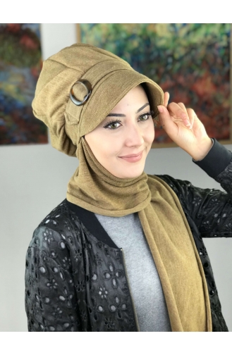 Çarkıfelek Tokalı Atkılı Şapka Türban 13AŞ12EKM-01 Kum Kahverengisi