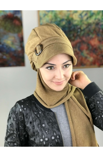 Çarkıfelek Tokalı Atkılı Şapka Türban 13AŞ12EKM-01 Kum Kahverengisi