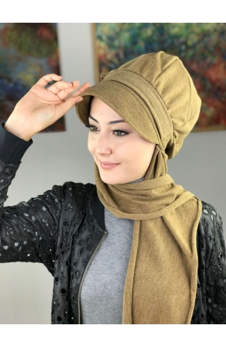 Çarkıfelek Tokalı Atkılı Şapka Türban 13AŞ12EKM-01 Kum Kahverengisi