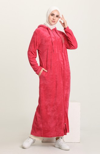 Taş Baskılı Kadife Ferace 9365-04 Pembe