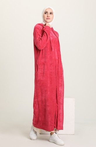 Taş Baskılı Kadife Ferace 9365-04 Pembe