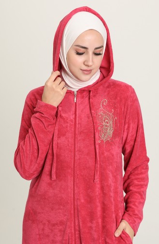 Taş Baskılı Kadife Ferace 9365-04 Pembe