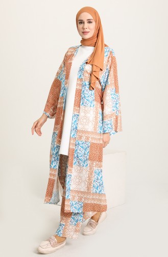 Desenli Kimono Pantolon İkili Takım 2204-02 Sarı