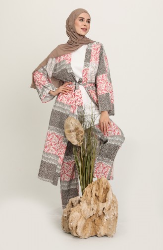 Desenli Kimono Pantolon İkili Takım 2204-05 Kırmızı