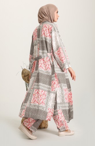 Desenli Kimono Pantolon İkili Takım 2204-05 Kırmızı