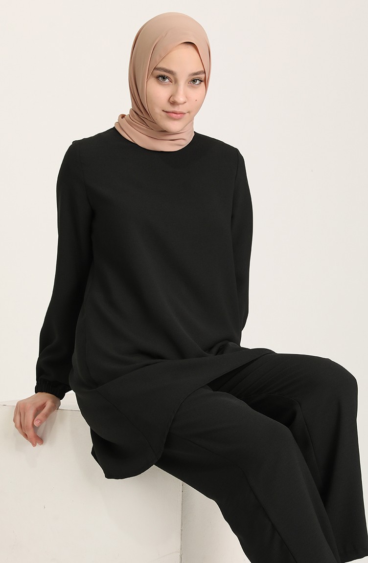 Asimetrik Tunik Pantolon İkili Takım 21Y8000-02 Siyah