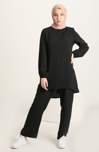 Asimetrik Tunik Pantolon İkili Takım 21Y8000-02 Siyah