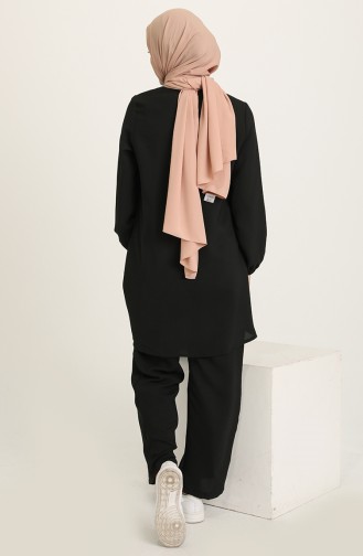 Asimetrik Tunik Pantolon İkili Takım 21Y8000-02 Siyah