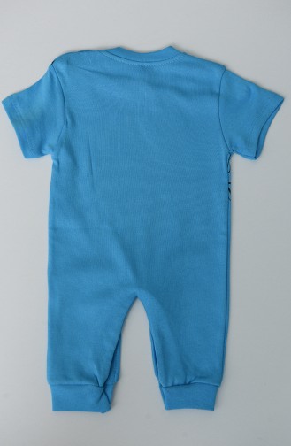 Desenli Kısa Kol Bebek Tulum 5001-04 Mavi