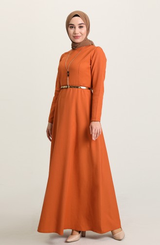 فستان مع قلادة بحزام قرميدي 6450-06