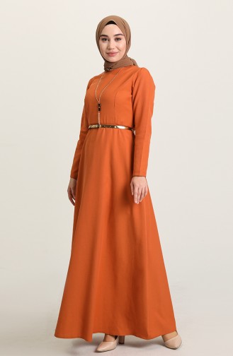 Dress with Belt and Necklace 6450-06 Brick Red 6450-06