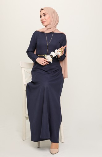 Dress with Belt and Necklace 6450-04 Navy Blue 6450-04
