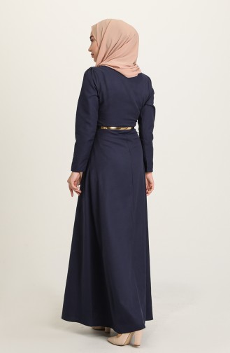 Dress with Belt and Necklace 6450-04 Navy Blue 6450-04