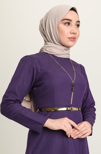 Robe à Ceinture Avec Collier 6450-07 Pourpre 6450-07