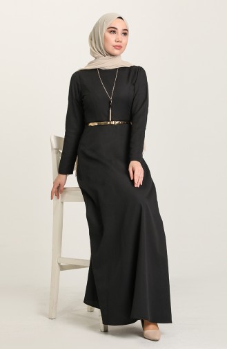 Robe à Ceinture Avec Collier 6450-03 Noir 6450-03