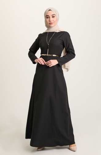 فستان مع قلادة بحزام أسود 6450-03