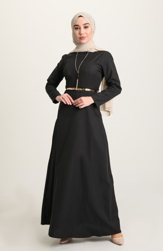 Robe à Ceinture Avec Collier 6450-03 Noir 6450-03