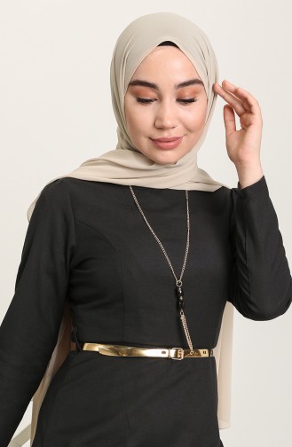 فستان مع قلادة بحزام أسود 6450-03