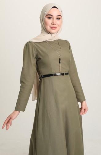 Dress with Belt and Necklace 6450-02 Khaki Green 6450-02