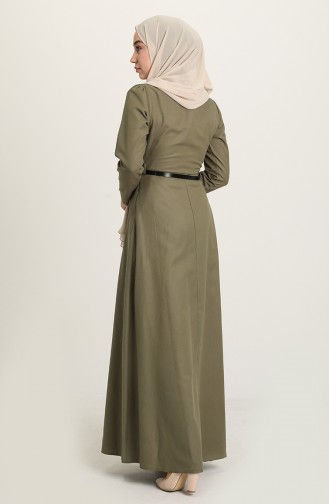 Dress with Belt and Necklace 6450-02 Khaki Green 6450-02