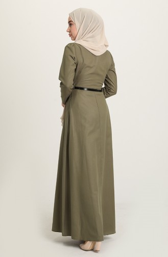 Kleid mit Gürtel und Halskette 6450-02 Khaki 6450-02