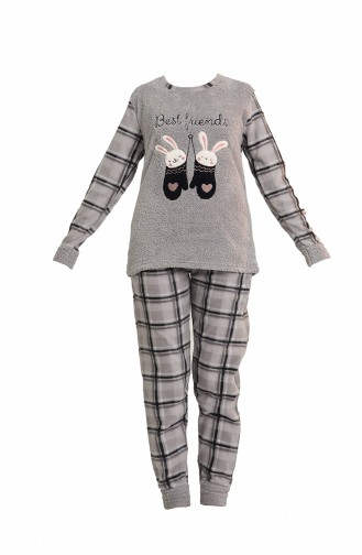 Akbeniz Welsoft Polar Kadın Manşetli Pijama Takımı 8438 Gri