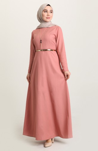 Dress with Belt And Necklace 6450-06 Brick Red 6450-08