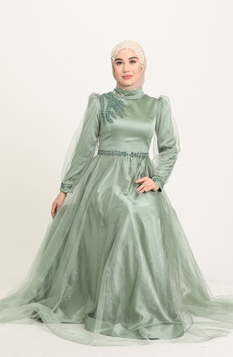 Green Hijab Evening Dress 3409-07