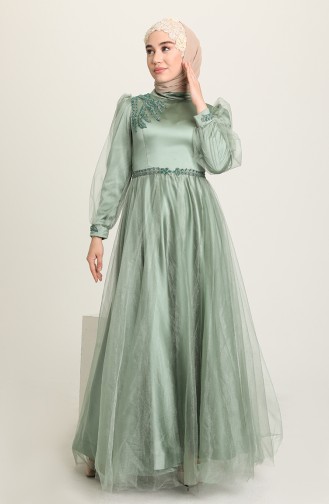 Green Hijab Evening Dress 3409-07