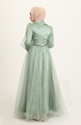 Green Hijab Evening Dress 3409-07