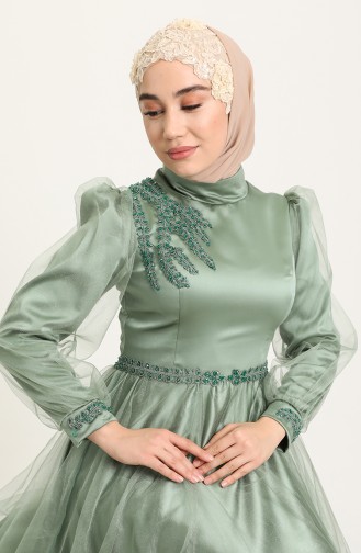Green Hijab Evening Dress 3409-07