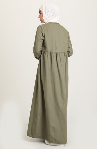 Doğal Kumaş Düğmeli Elbise 3307-08 Açık Haki Yeşil