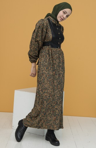 Khaki Hijab Dress 22K8516-03