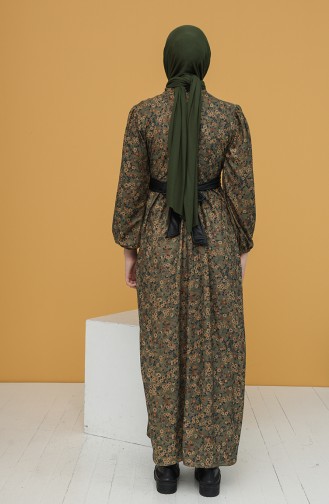 Khaki Hijab Dress 22K8516-03