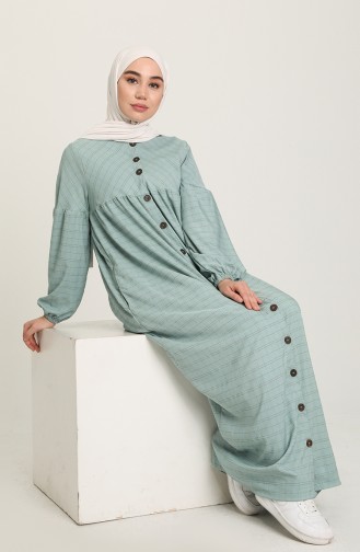 Kareli Krep Elbise 22K8523-02 Çağla Yeşili