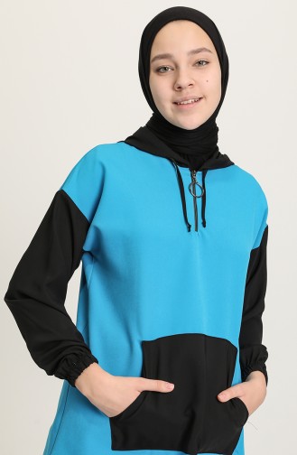 Tunique a Capuche 2163-02 Bleu Foncé Noir 2163-02