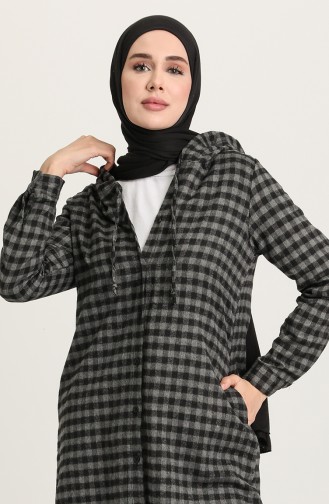 Ekose Cepli Kapüşonlu Tunik 6536-01 Gri