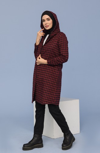 Ekose Cepli Kapüşonlu Tunik 6536-03 Bordo