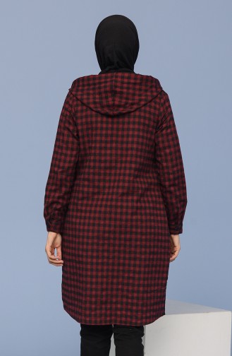 Ekose Cepli Kapüşonlu Tunik 6536-03 Bordo