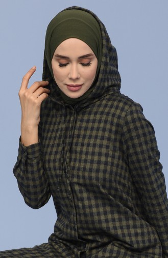 Ekose Cepli Kapüşonlu Tunik 6536-06 Haki