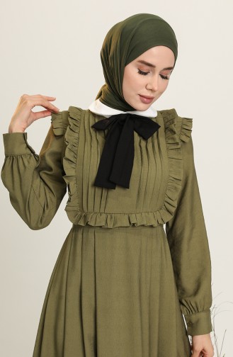 Oyya Bebe Yaka Pileli Elbise 8331-03 Haki Yeşil