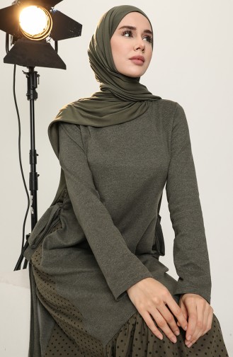 Khaki Hijab Kleider 3308-02