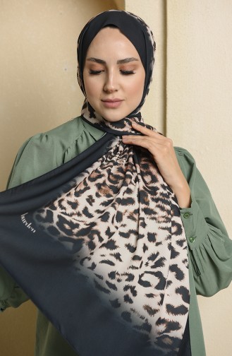 Leopar Desen Krep Şal 15279-01 Siyah